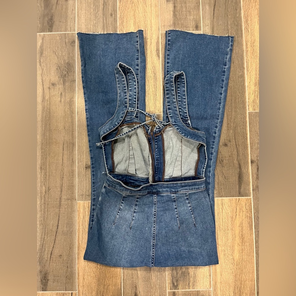 Free People Denim Zip-Front Jumpsuit in Blue - Picture 8 of 11